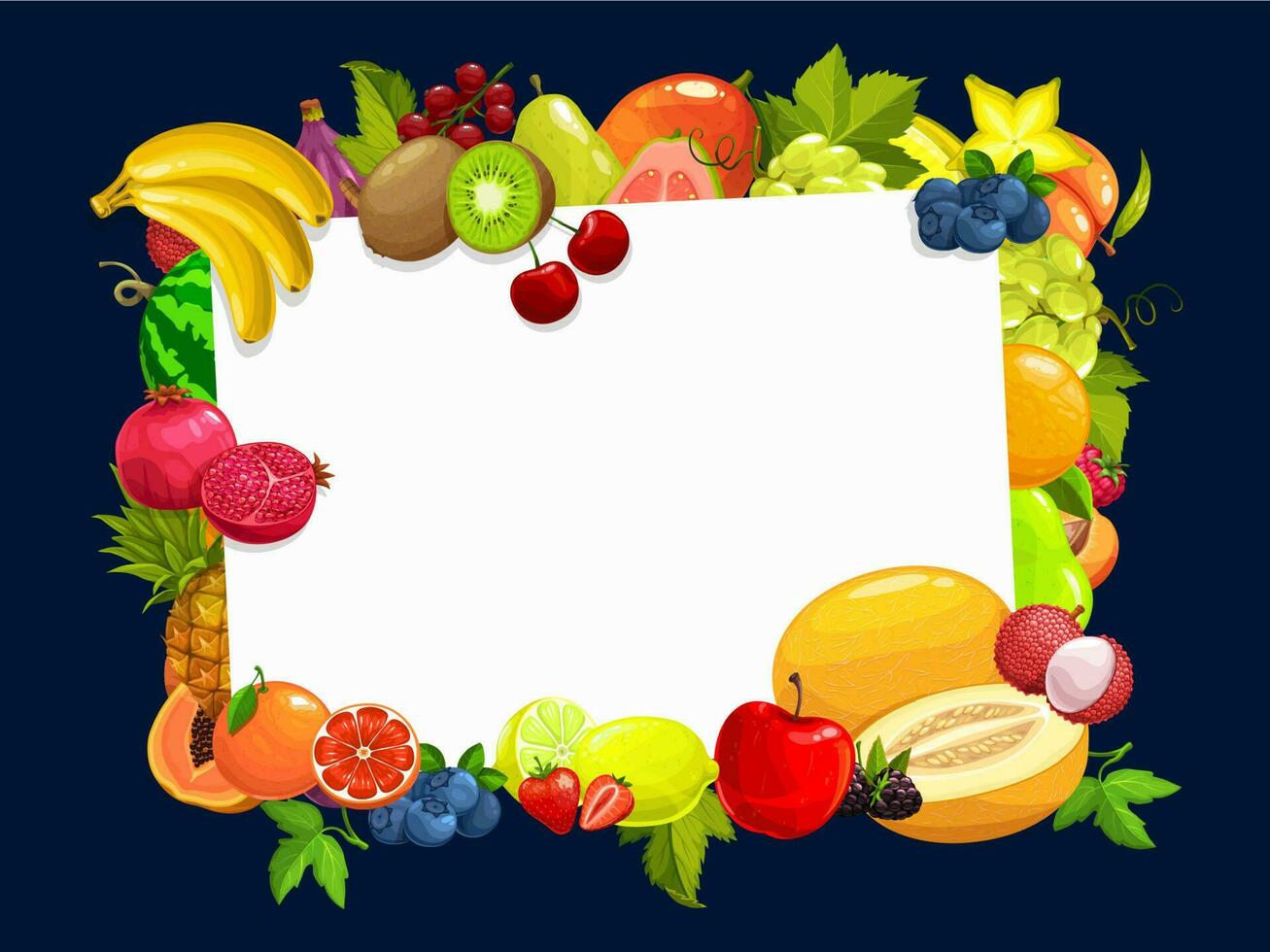 Frame with tropical fruits vector cartoon border