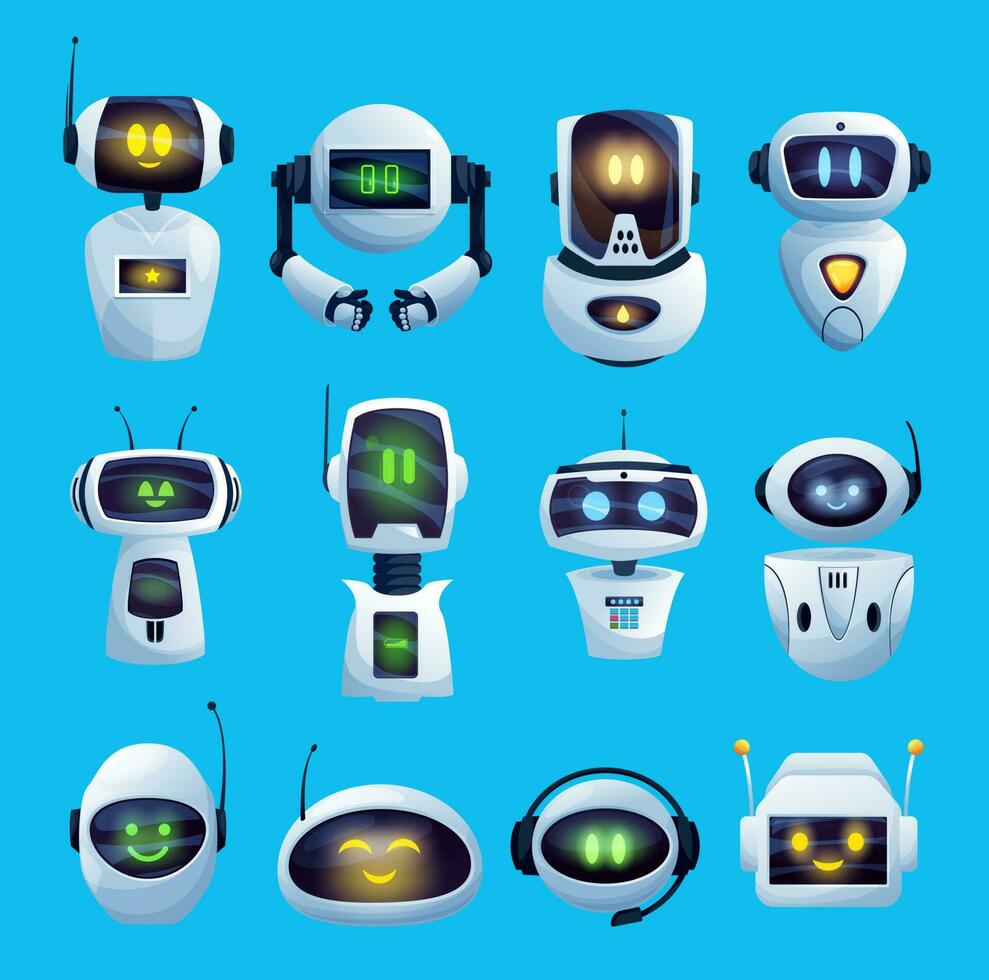 Cartoon chat bots and robots vector set