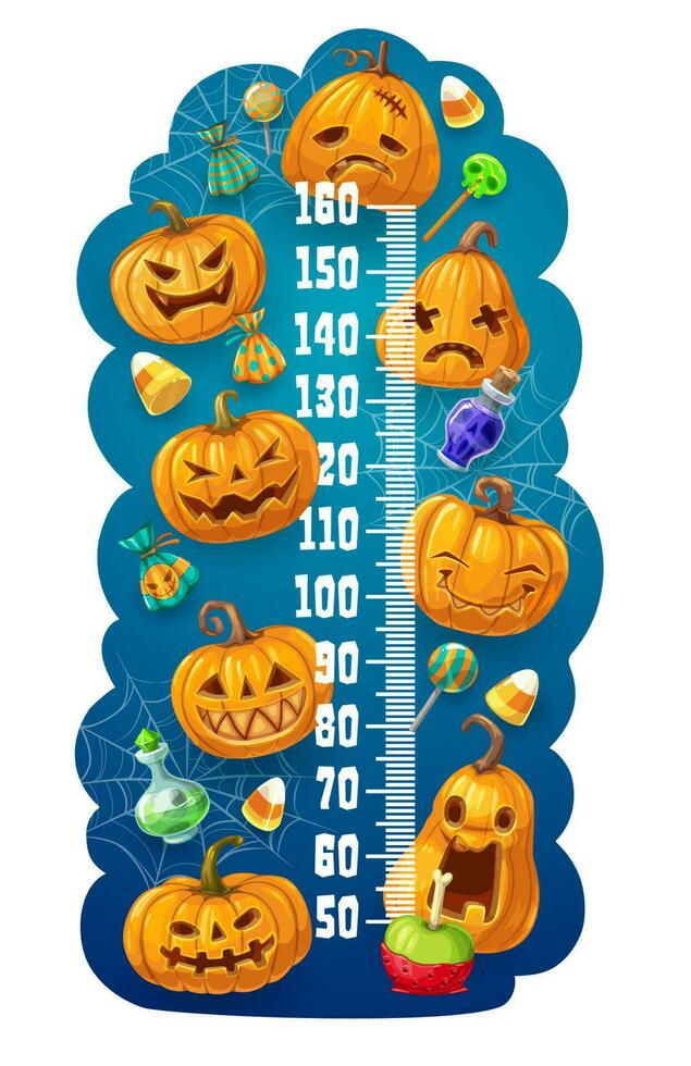 Kids height meter with Halloween Jack o lanterns vector