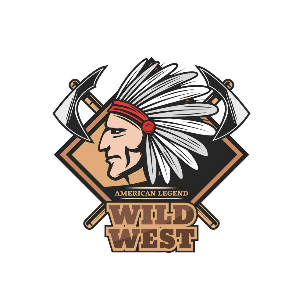 Indian brave chief of Wild West vector icon