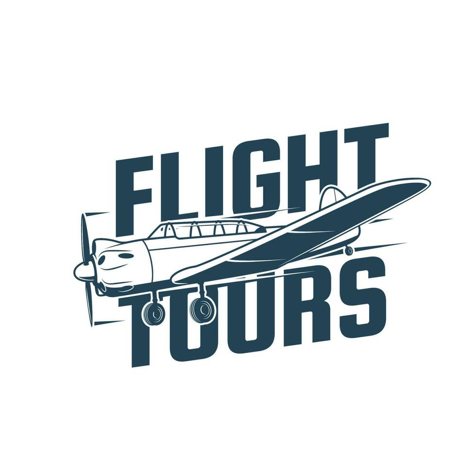 Flight tours icon, retro plane, airplane, biplane vector