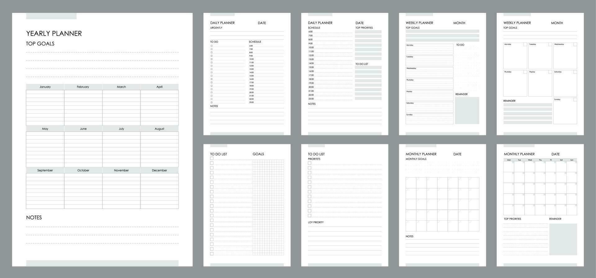 Planner page templates, daily diary, schedule list vector