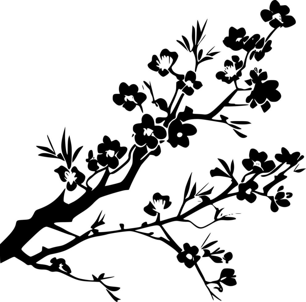 Cherry Blossom, Black and White Vector illustration