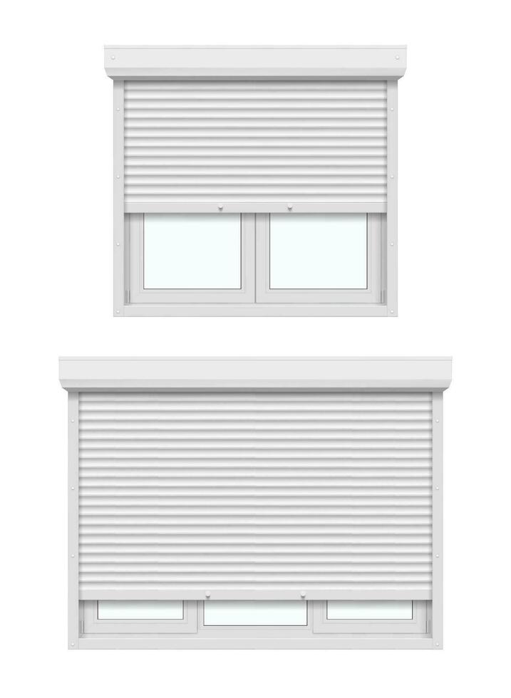 White casement windows with roller shutters vector