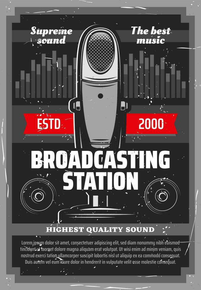 Broadcasting station, music radio, podcast record vector