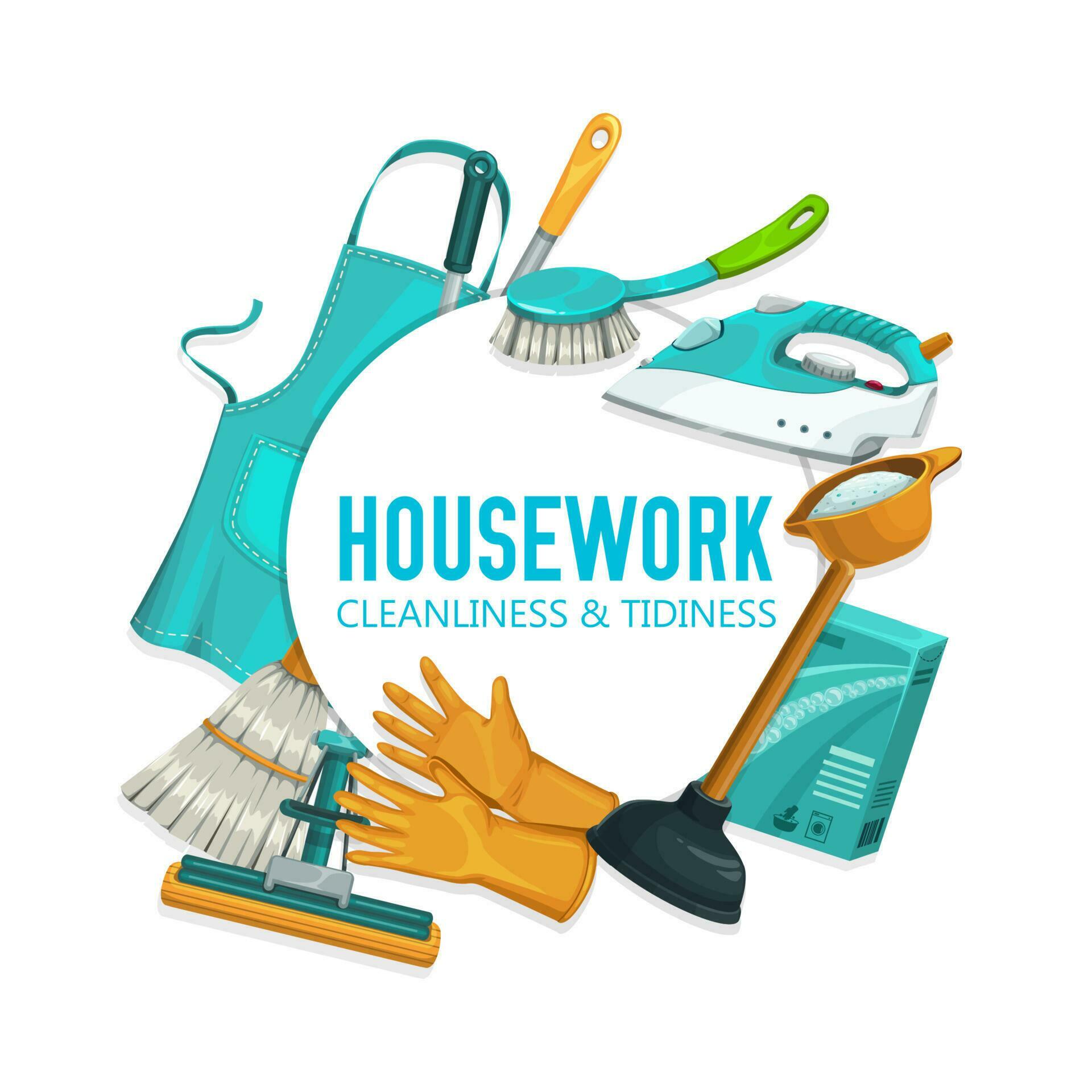 Housework tools and utensils, cleaning supplies 23543132 Vector Art at