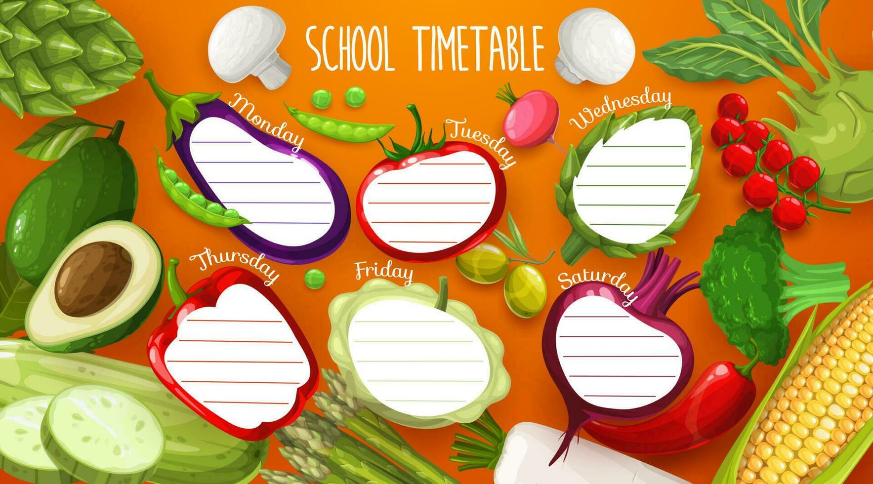 School timetable, kids planner with vegetables vector