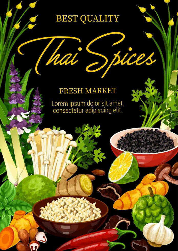 Thai spices and herbs. Food seasonings vector