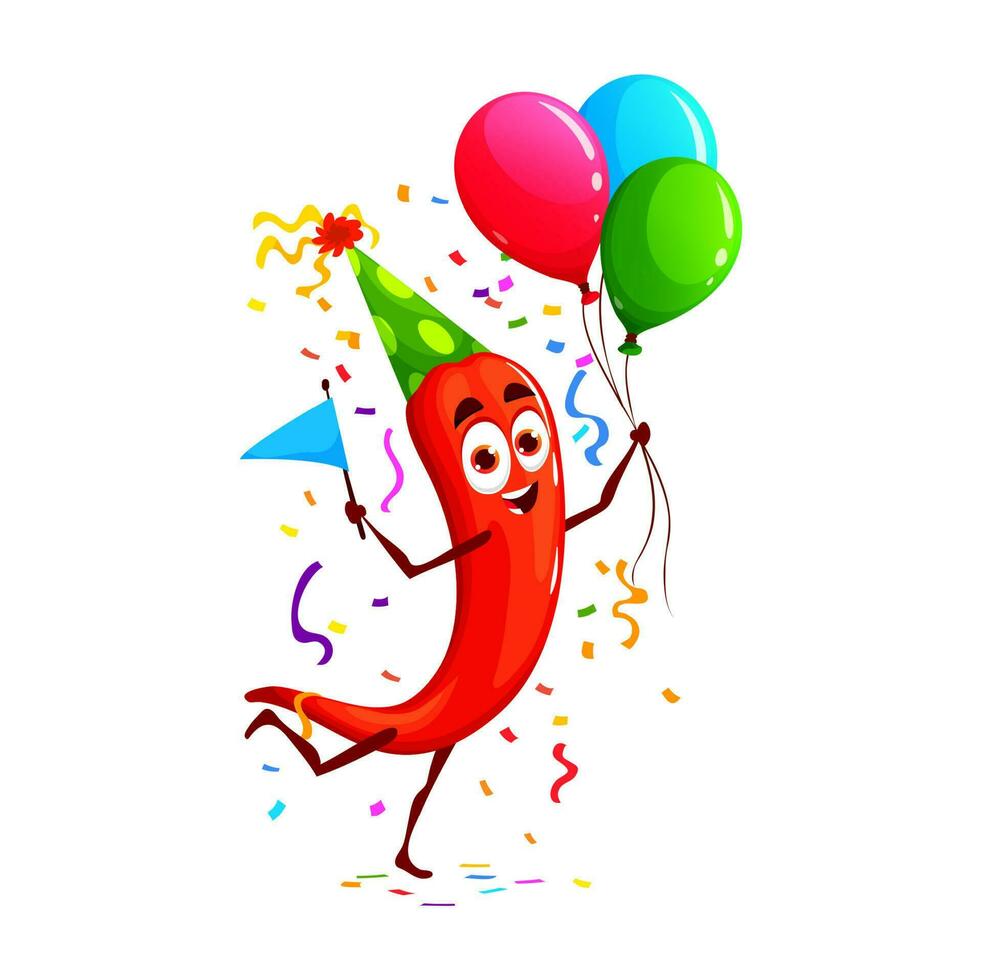 Cartoon pepper vegetable character on birthday vector