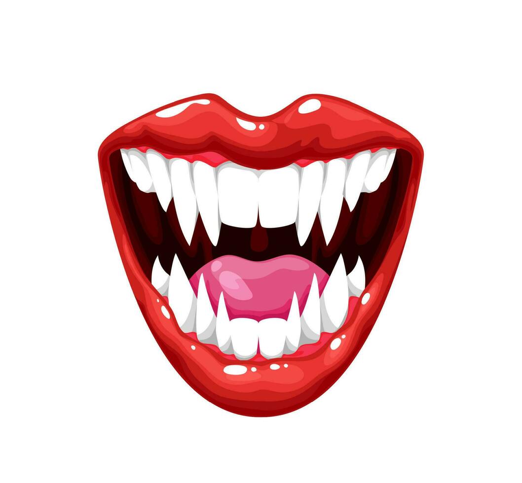 Vampire mouth with teeth, scary monster smile mask vector