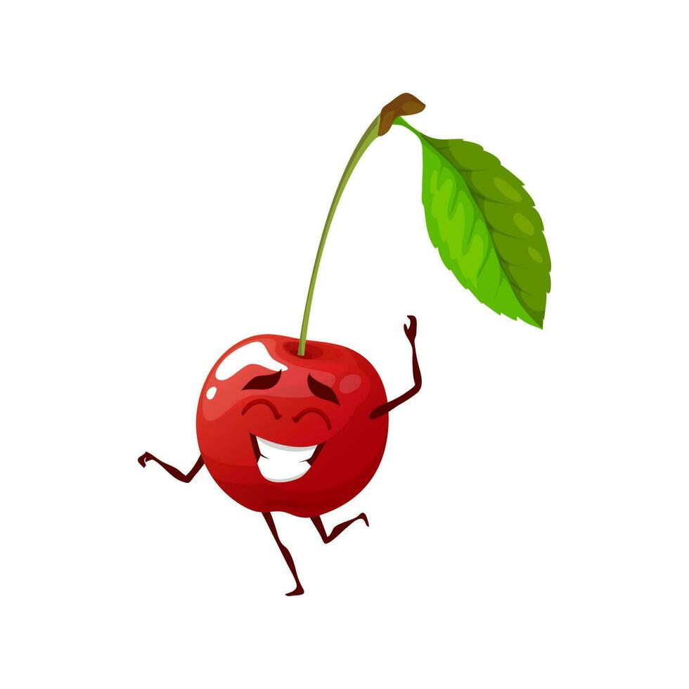 Cheerful cartoon cherry character dancing vector