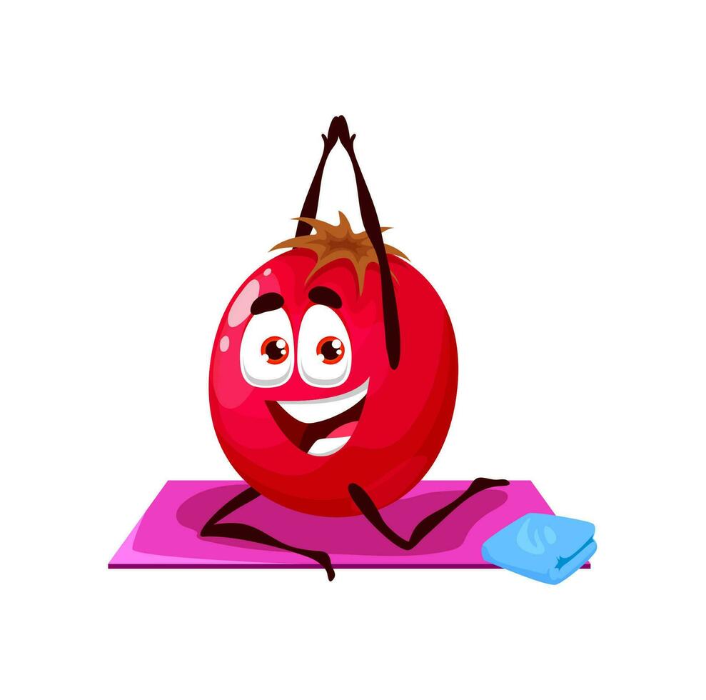 Cartoon lingonberry character yoga or pilates vector