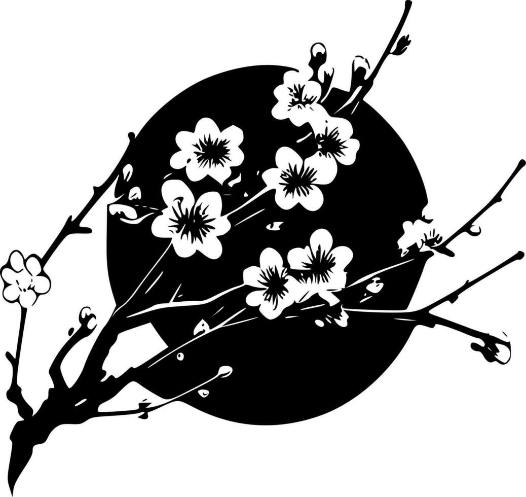 Cereza florecer, negro y blanco vector ilustración