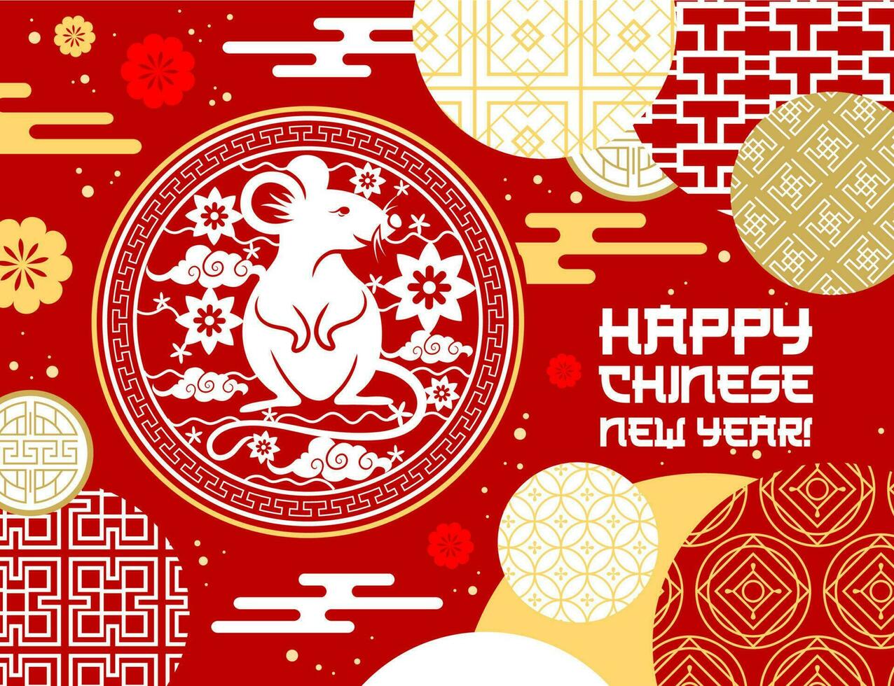 chino animal zodíaco rata tarjeta de lunar nuevo año vector