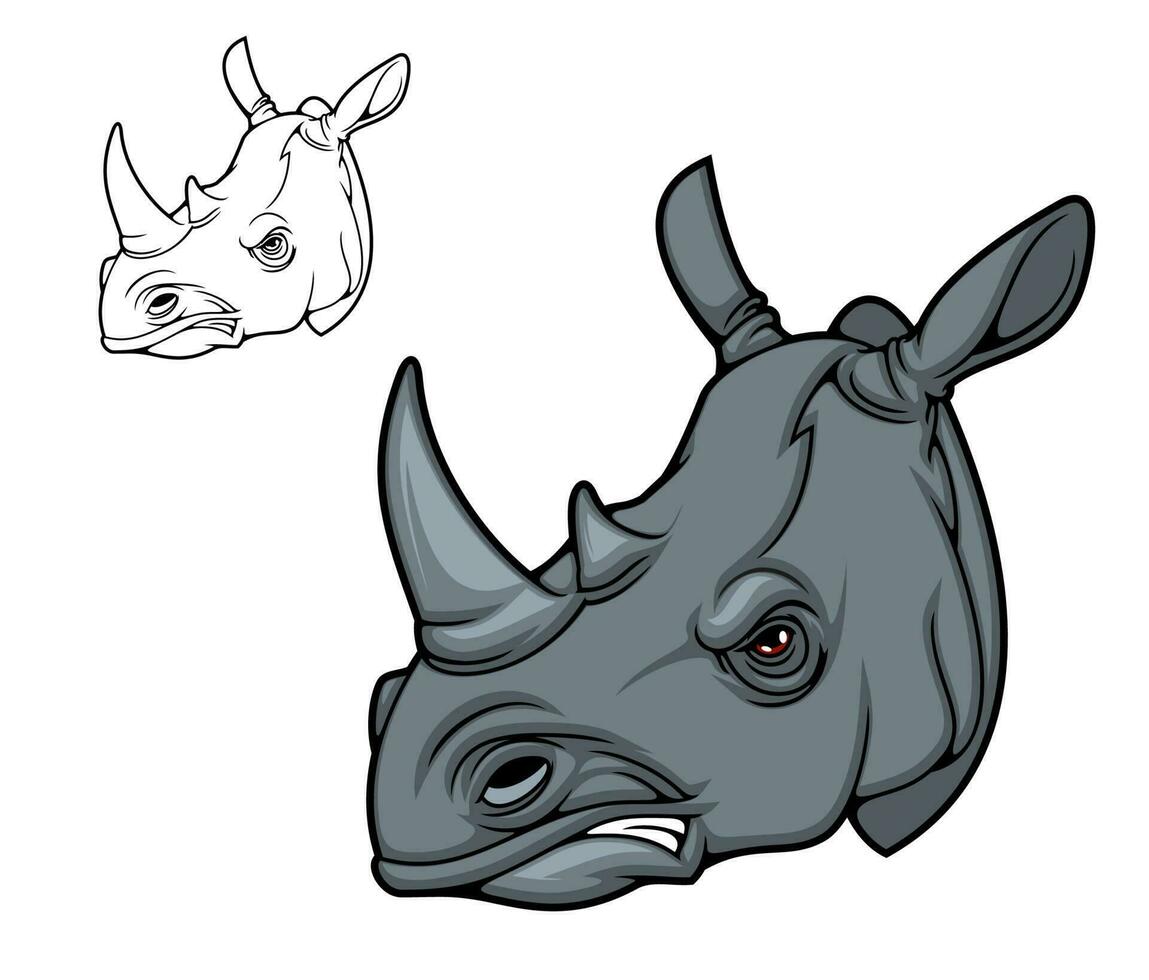 Rhino animal head mascot of black rhinoceros vector