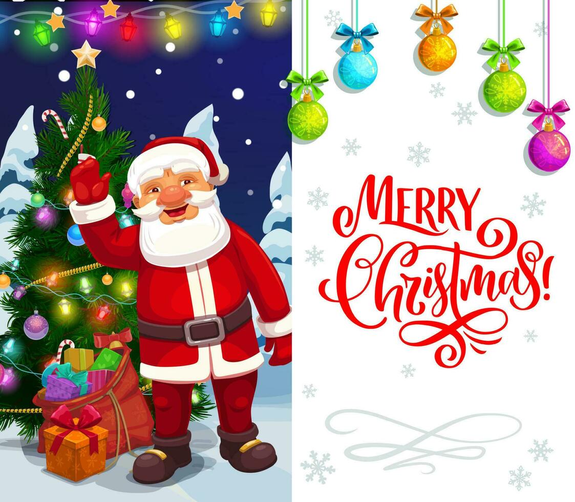 Christmas holiday, Santa with Xmas tree and gifts vector