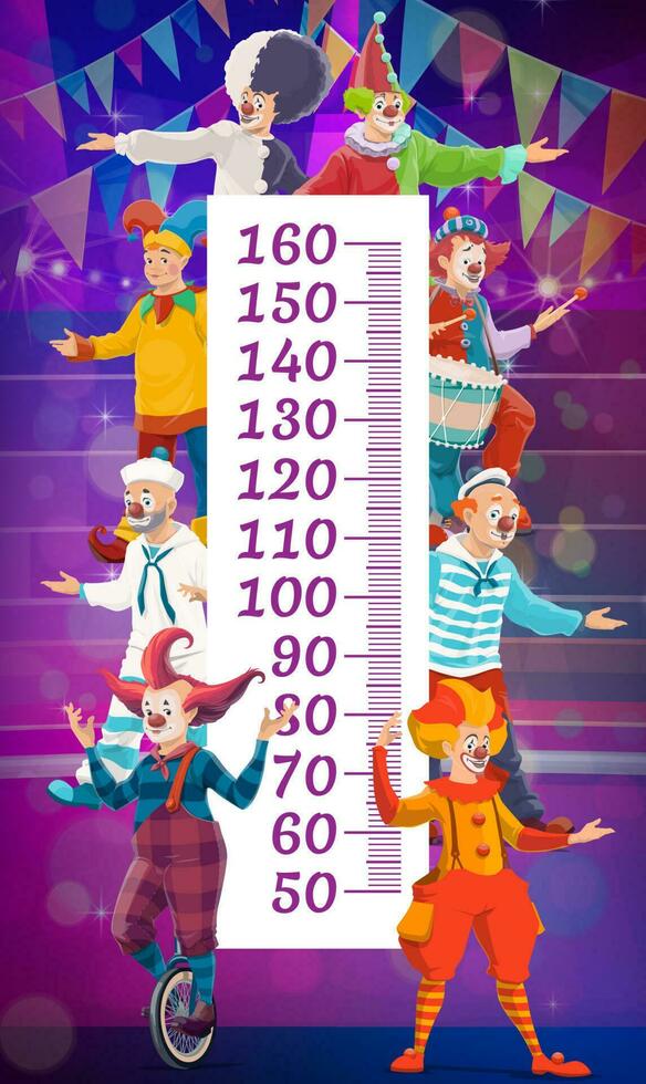 Kids height chart with circus clowns vector