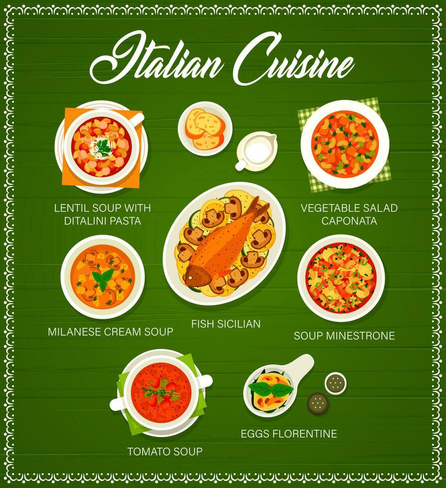 Italian cuisine vector Italy meals cartoon menu
