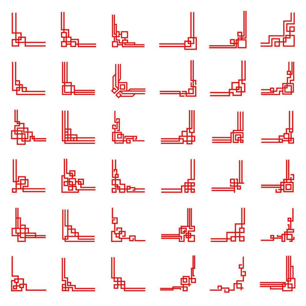 asiático rojo marco esquina divisores, chino adornos vector