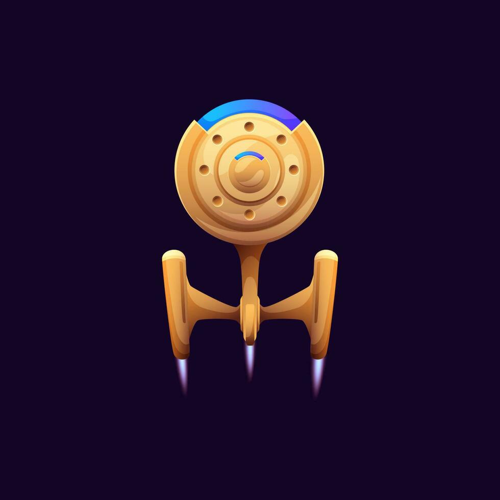 Cartoon galaxy space starship, flaming spaceship vector
