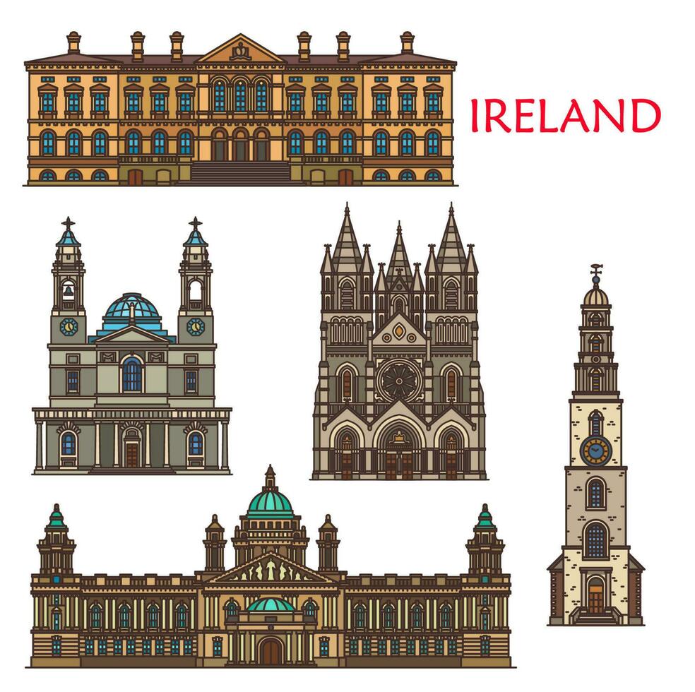 Ireland landmarks architecture of Belfast, Cork vector