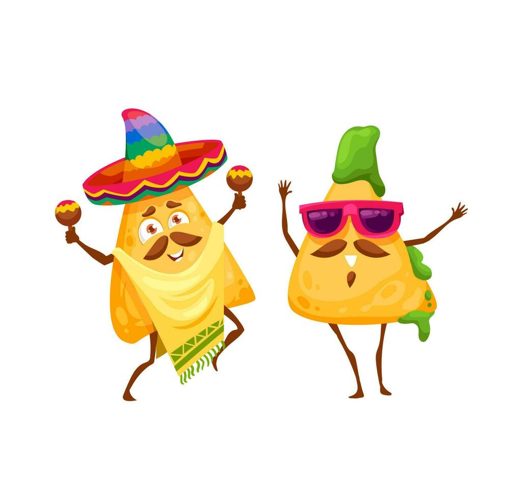 Cartoon mexican nachos chips happy characters vector