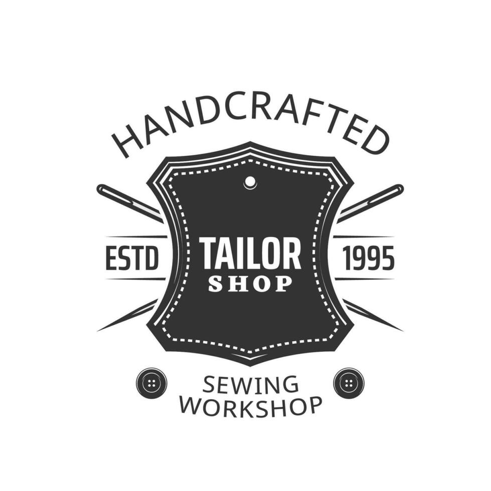 Tailor shop monochrome icon with leather patch vector