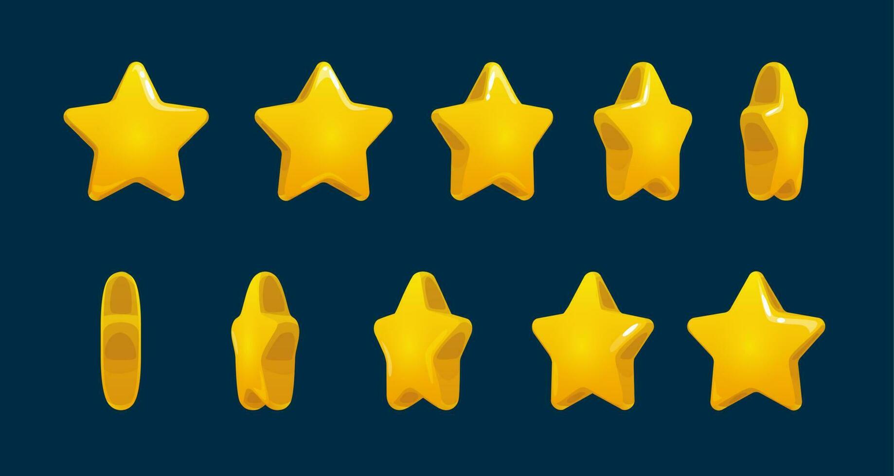Golden star rotate animation, animated game sprite vector