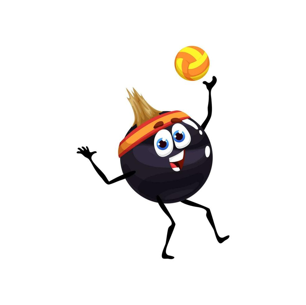 dibujos animados negro grosella con vóleibol pelota, juego vector