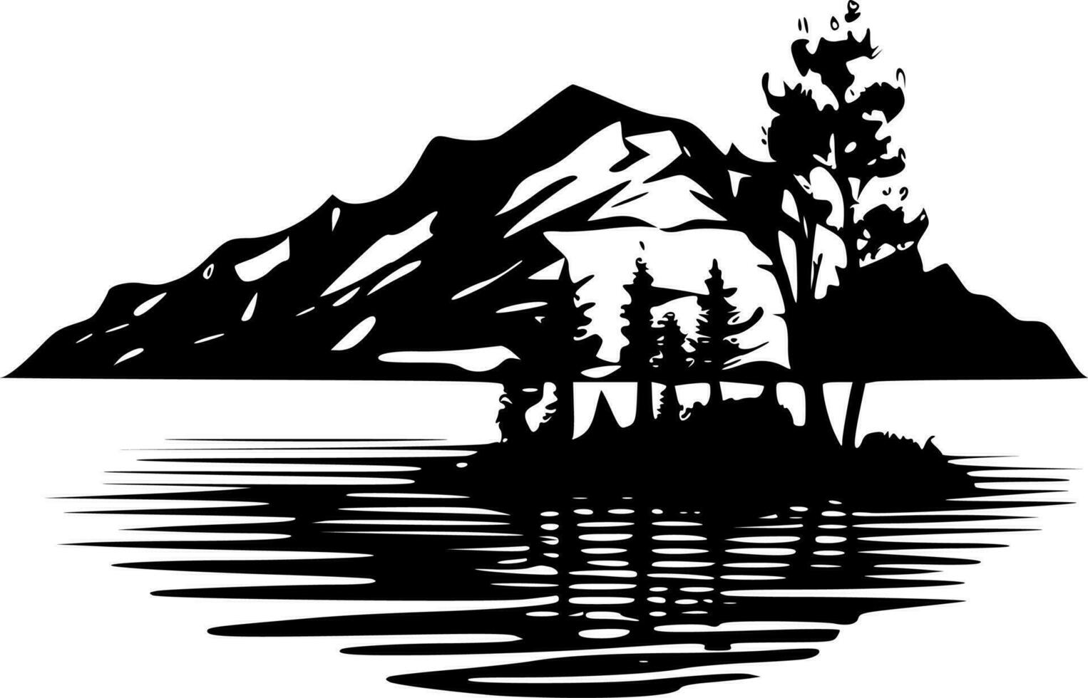 Lake, Black and White Vector illustration