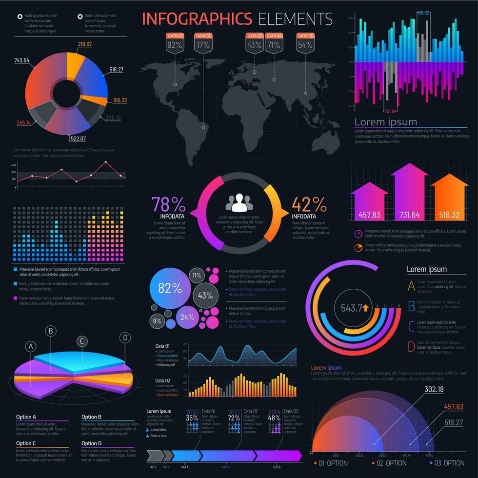 negocio infografia elementos, cartas y gráficos vector