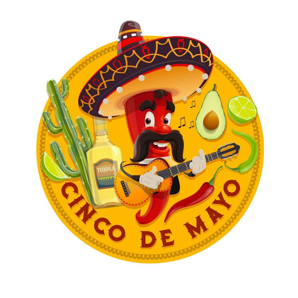 Cinco de Mayo vector icon. Mariachi chili pepper