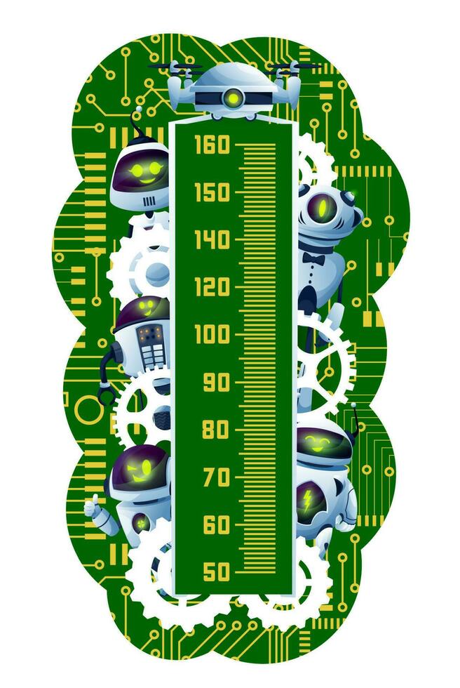 Kids height chart. Cartoon robots and androids vector