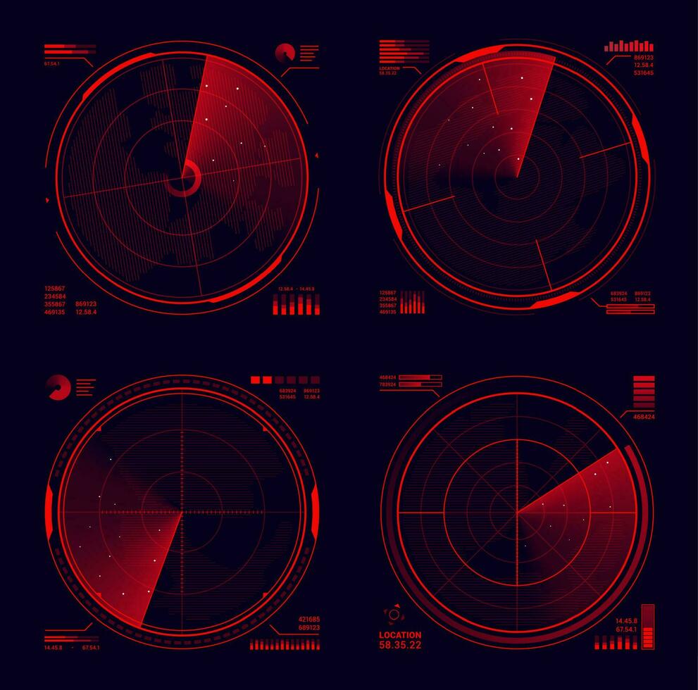 HUD military radar or sonar display, target detect vector