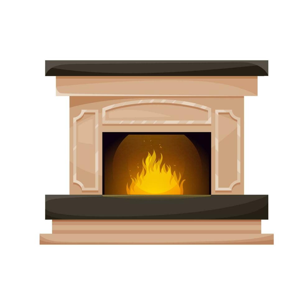 Home fireplace interior fireside with burning fire vector