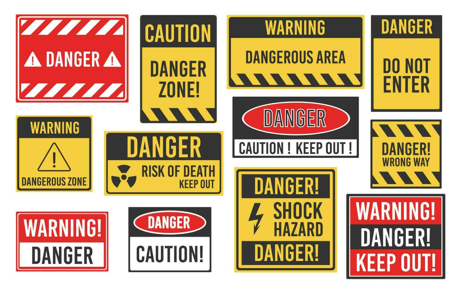 Warning, caution, dangerous area attention signs vector