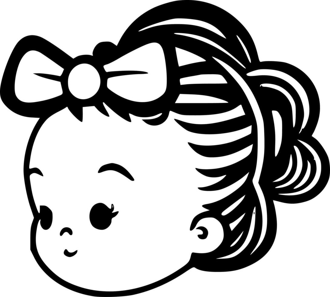 Baby Girl, Black and White Vector illustration