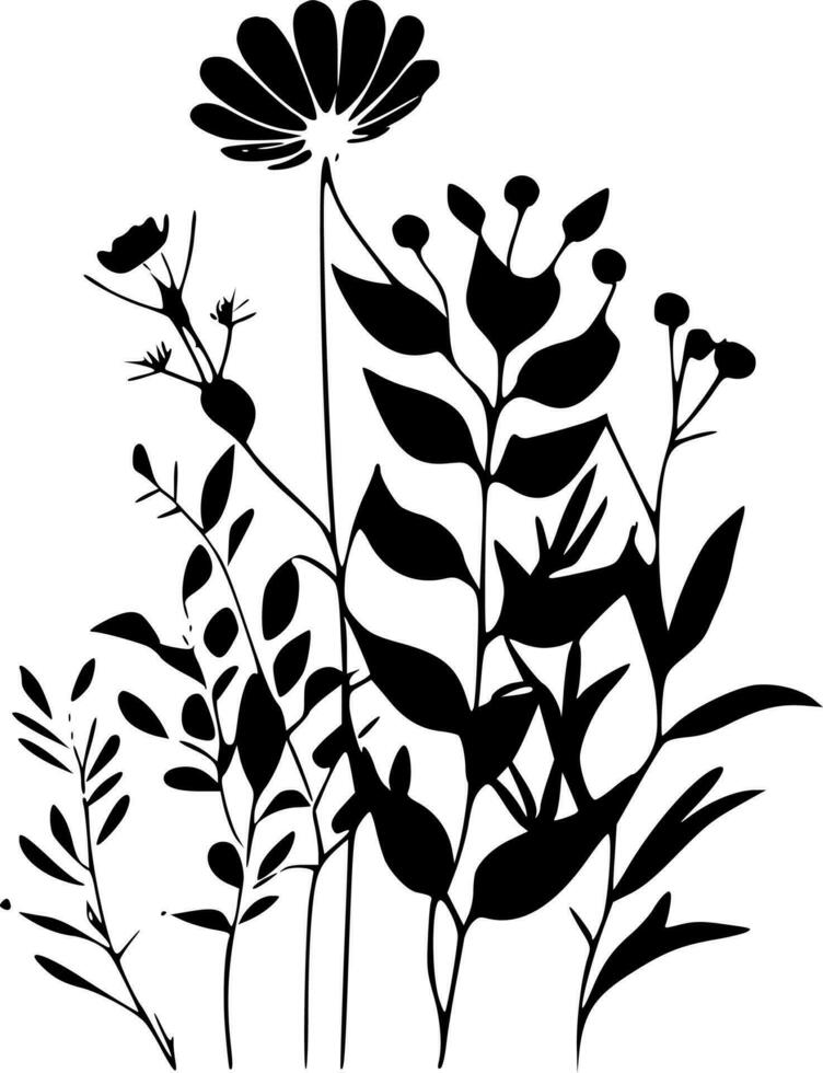 Boho Flowers - Black and White Isolated Icon - Vector illustration