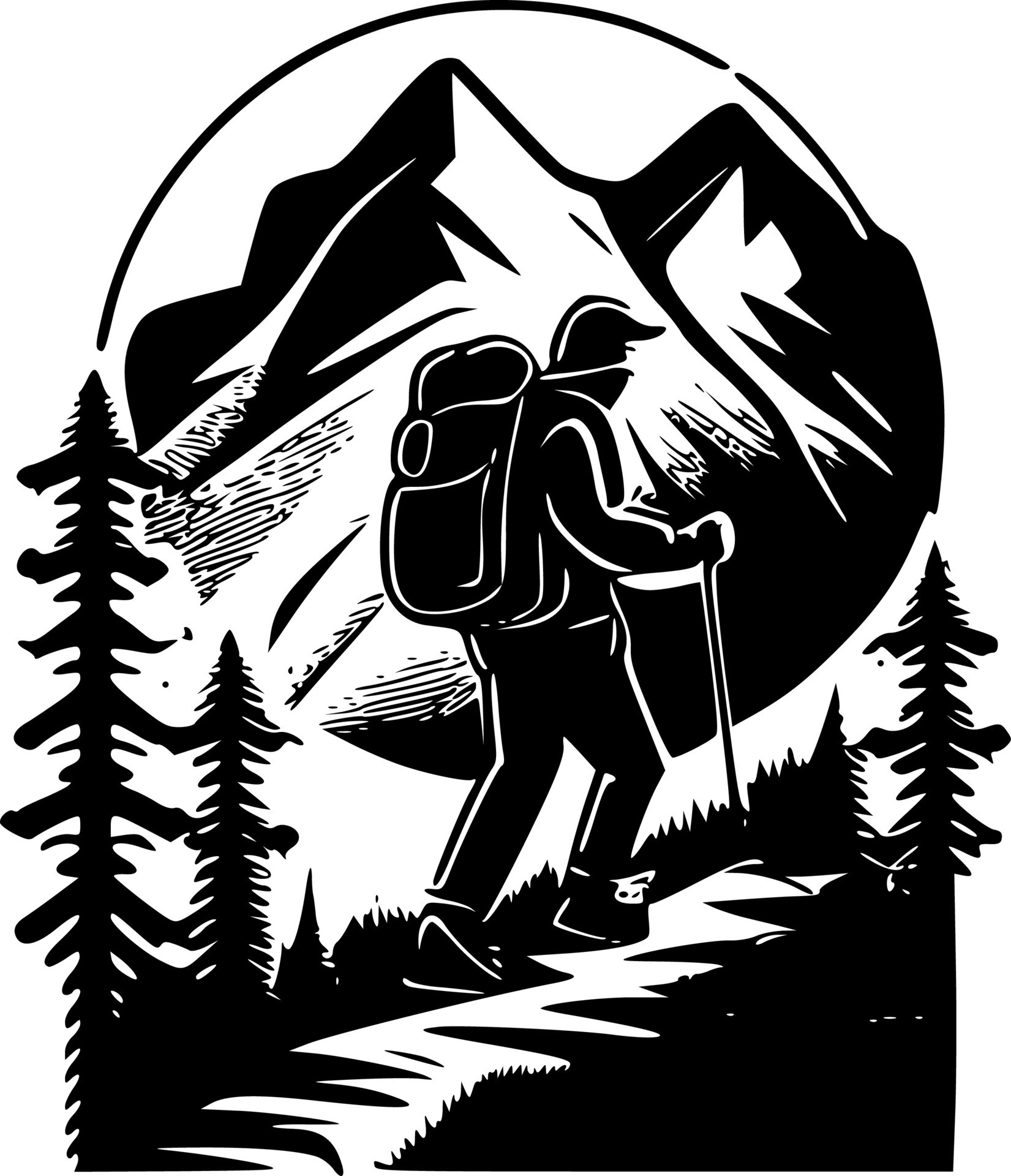 Hiking - Black and White Isolated Icon - Vector illustration 23543941 ...