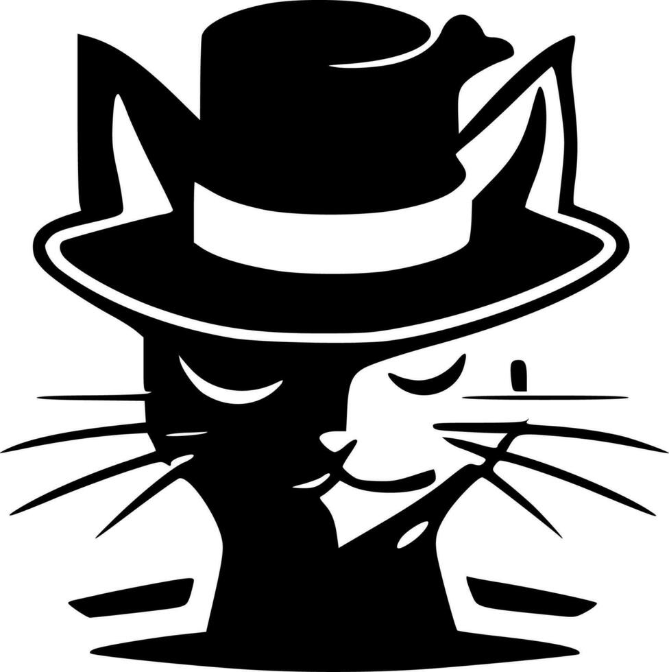 gato en el sombrero - negro y blanco aislado icono - vector ilustración