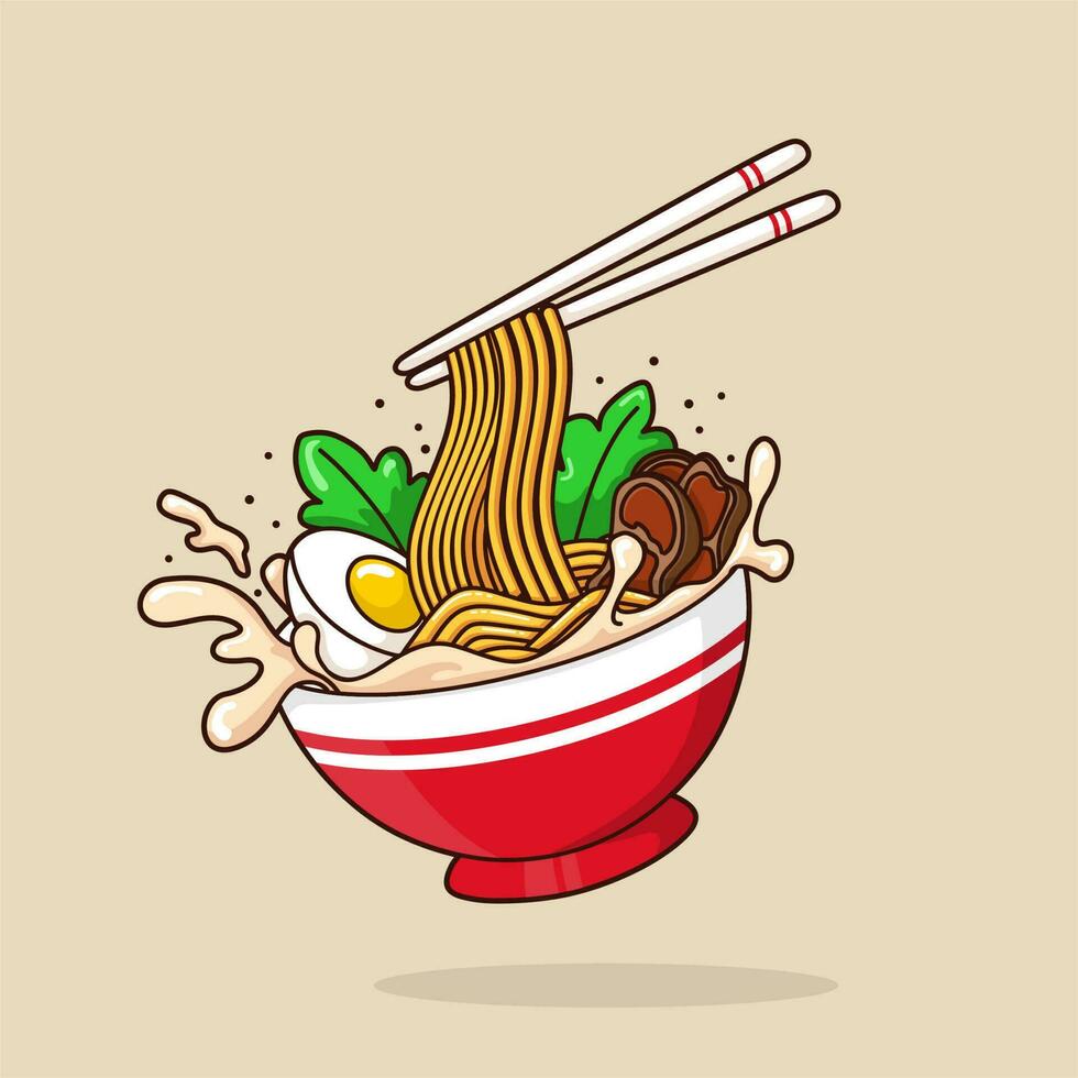 ramen fideos. tallarines con huevos. cuenco con ramen vector ilustración de dibujos animados logo icono.