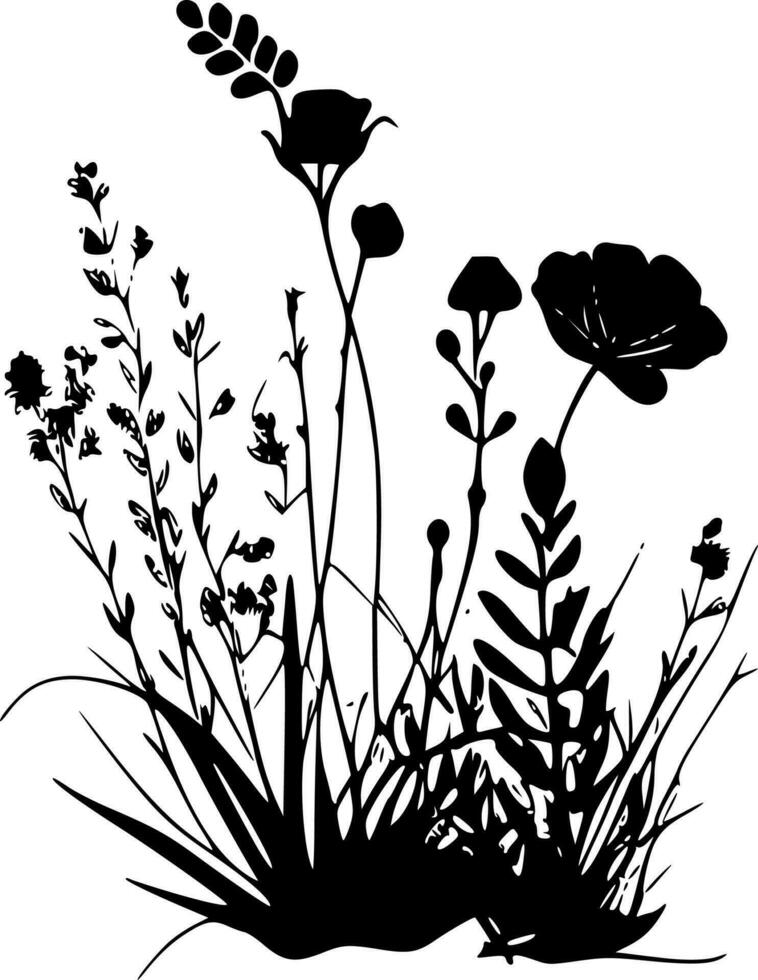 flores silvestres - negro y blanco aislado icono - vector ilustración