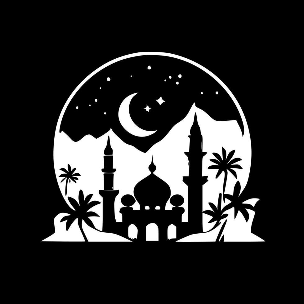 Ramadán - negro y blanco aislado icono - vector ilustración