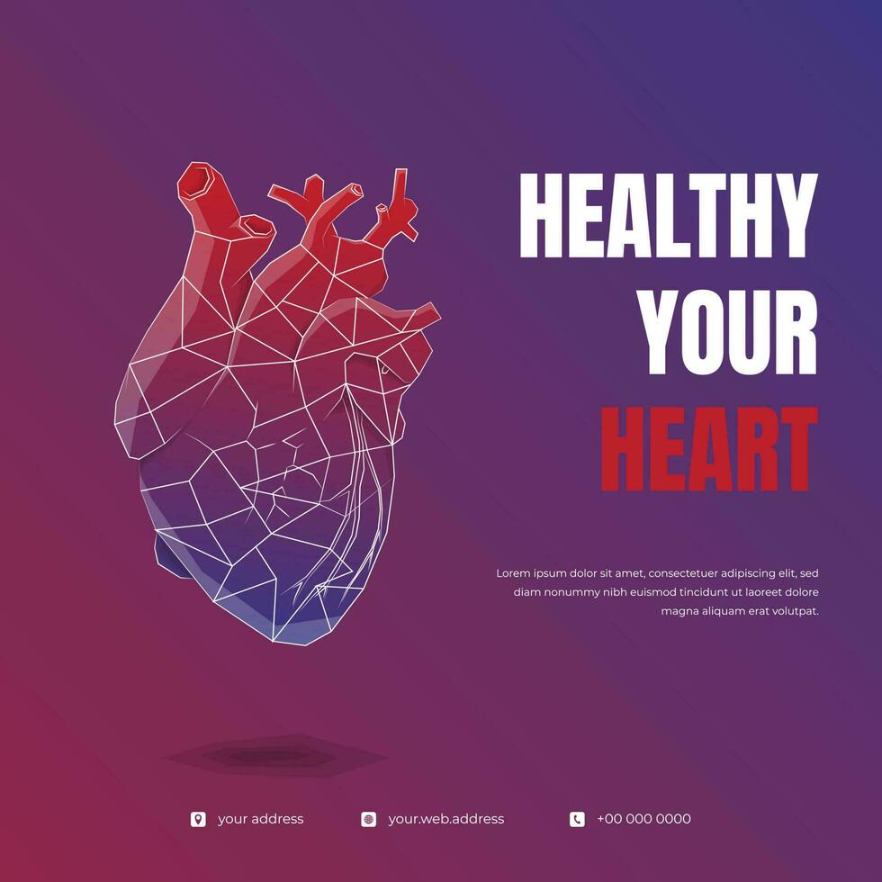 Human heart illustration in red and blue color design with white lines for healthy template design vector