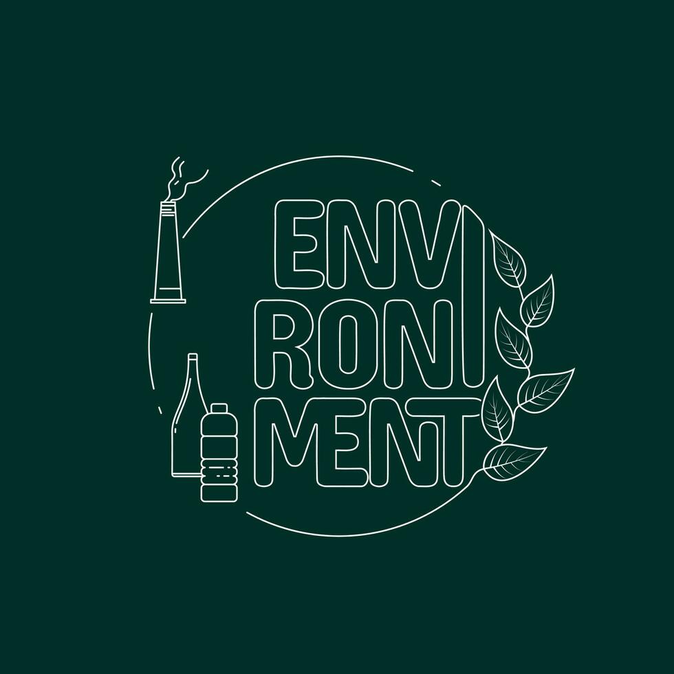 Environment design in white line art with leaves and waste illustration design vector