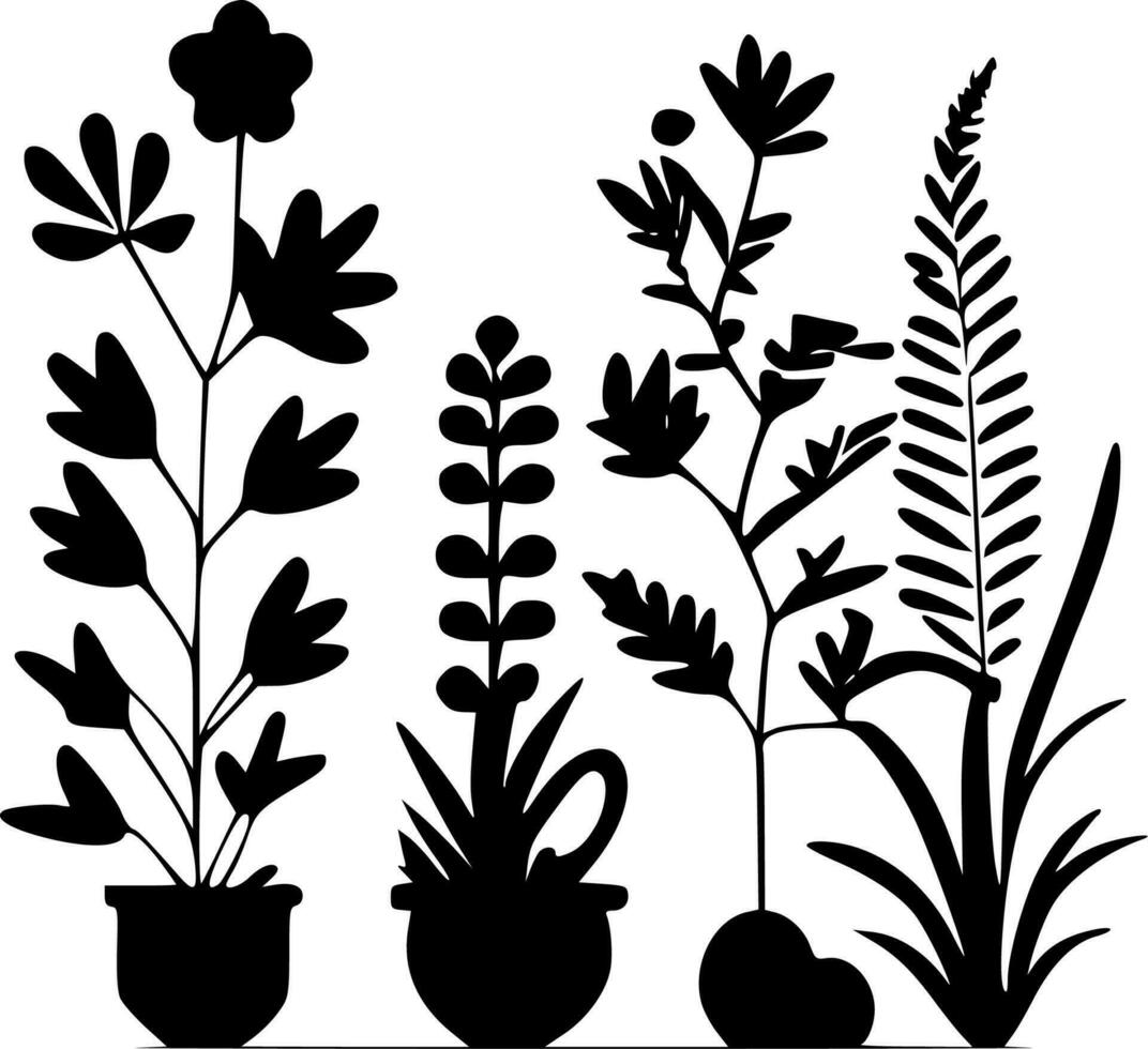 Plants, Black and White Vector illustration
