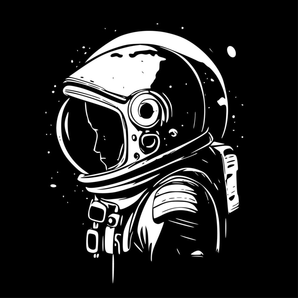 astronauta - negro y blanco aislado icono - vector ilustración