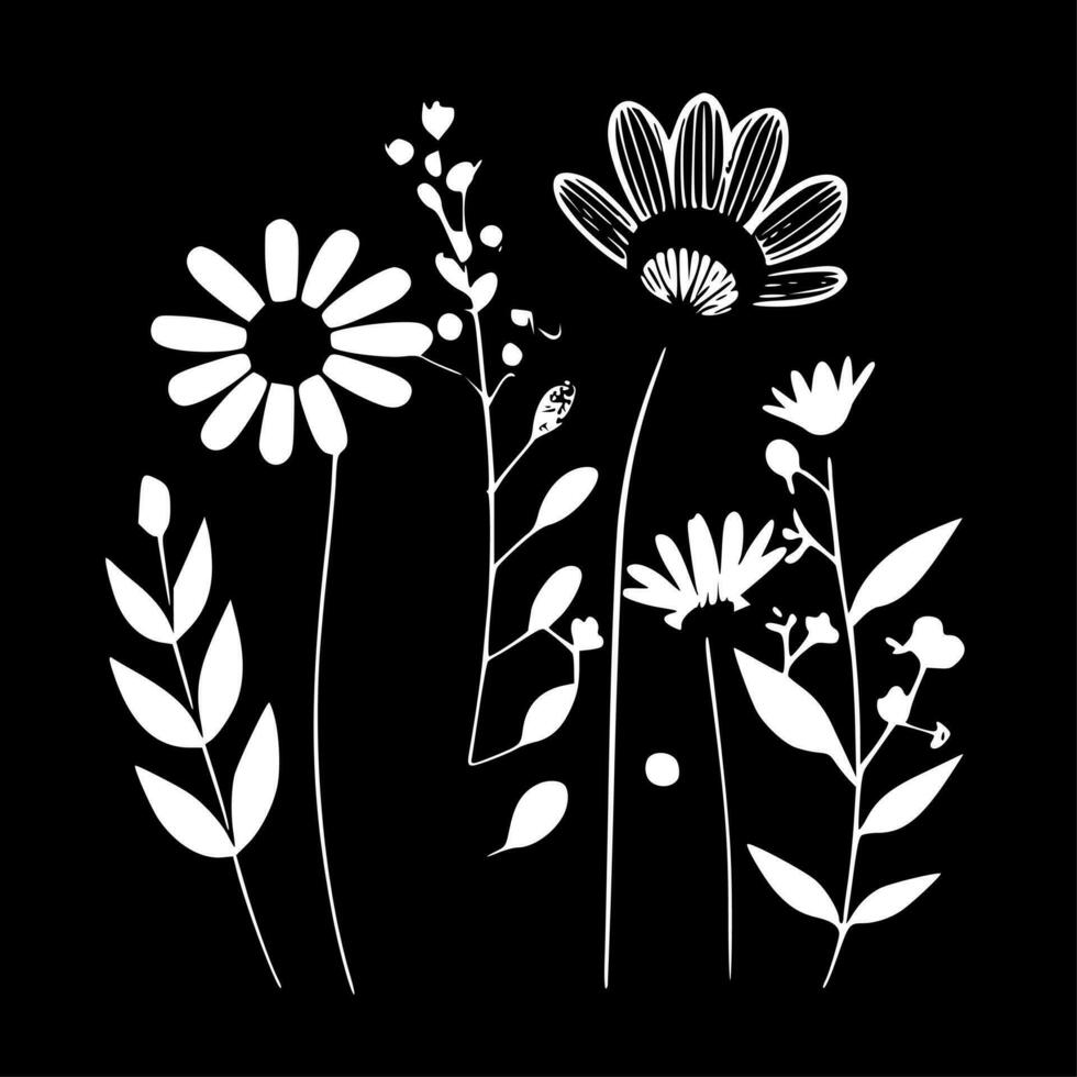 Flowers - Black and White Isolated Icon - Vector illustration