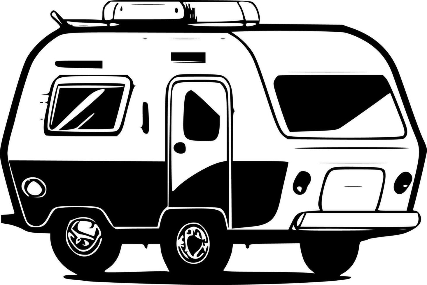 Camper, Black and White Vector illustration