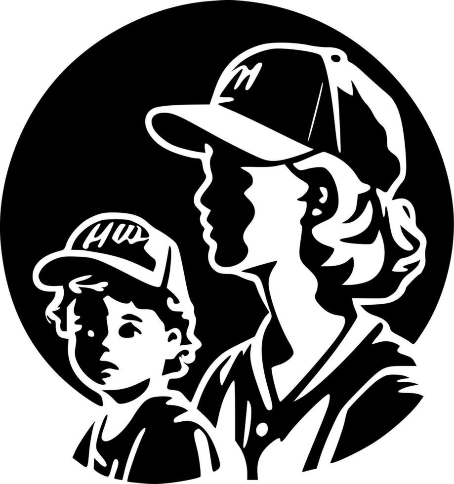 béisbol mamá - negro y blanco aislado icono - vector ilustración